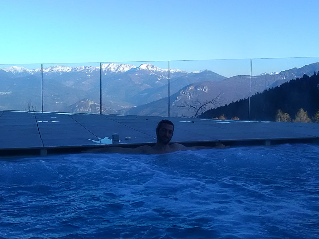 open air swimming pool with mountain view